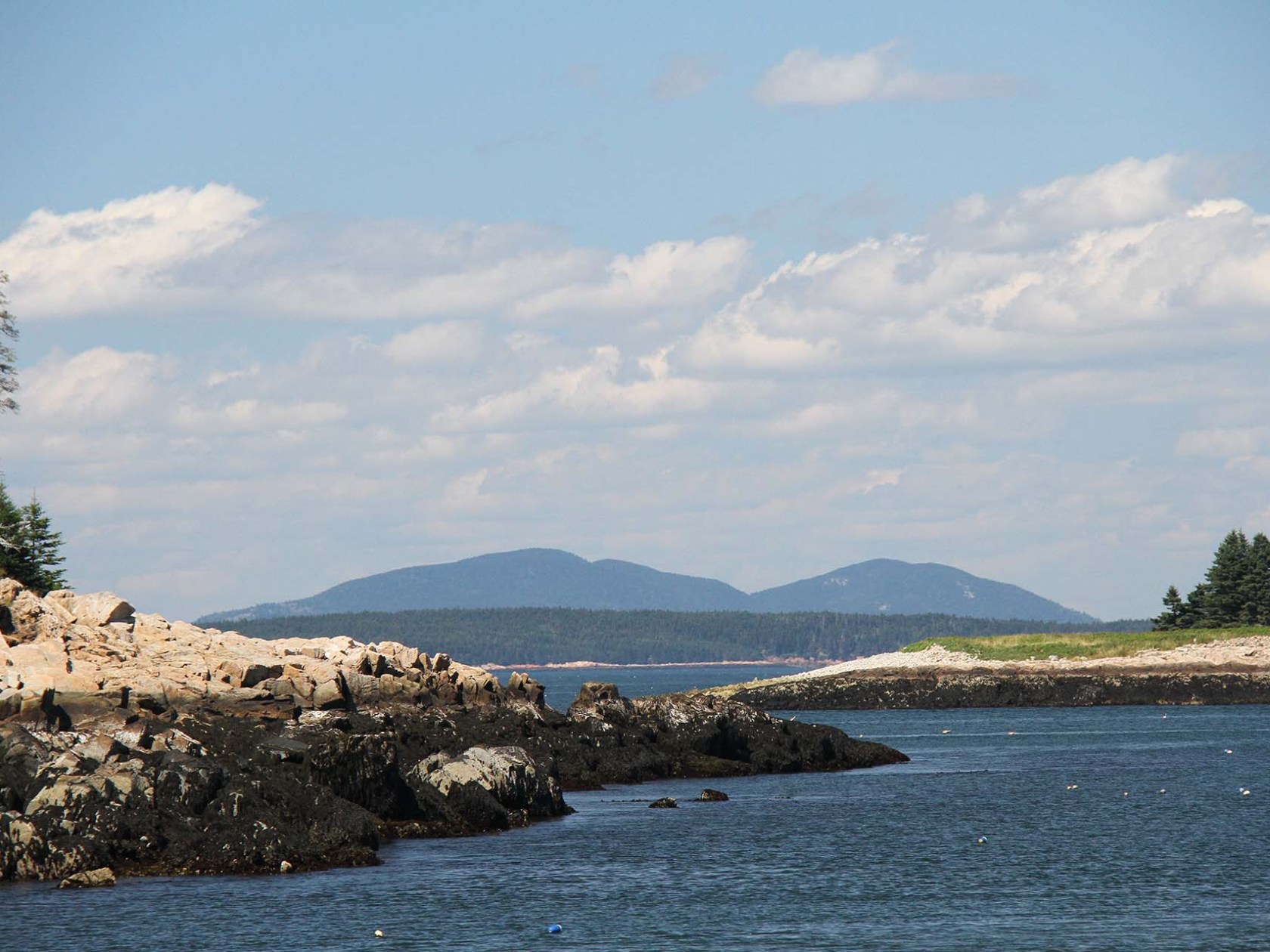 a large body of water with a mountain in the background